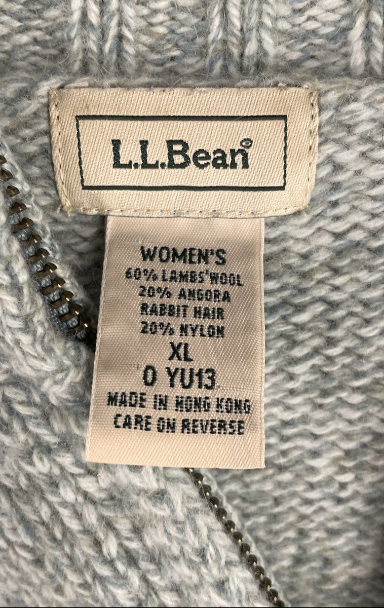 Vintage 90s L.L. Bean Women's Light Blue Lambswool Angora Full Zip Sweater XL