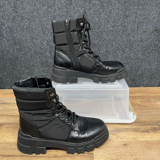 Marc Fisher Adie2 Black Puffer Lug Sole Combat Boots Womens Size 8.5