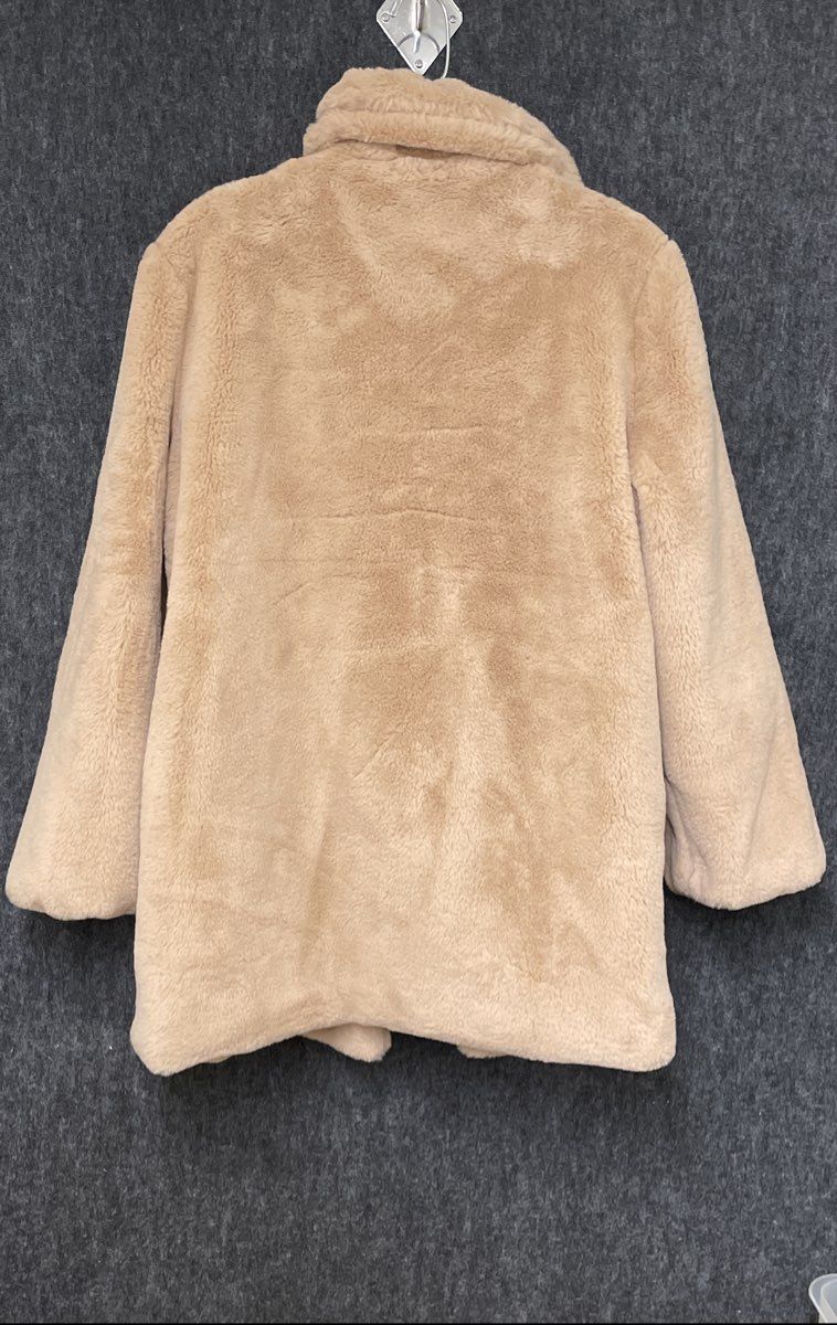 Better Be Women's Tan Beige Mid-Length Faux Fur Open Front Coat Sz M/L