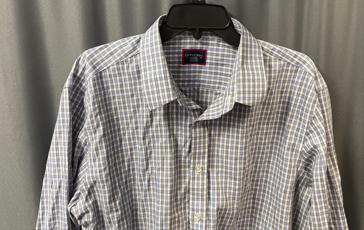 UNTUCKit Men's Durif WF Plaid Button Down Shirt Blue White Wrinkle Free Size XL