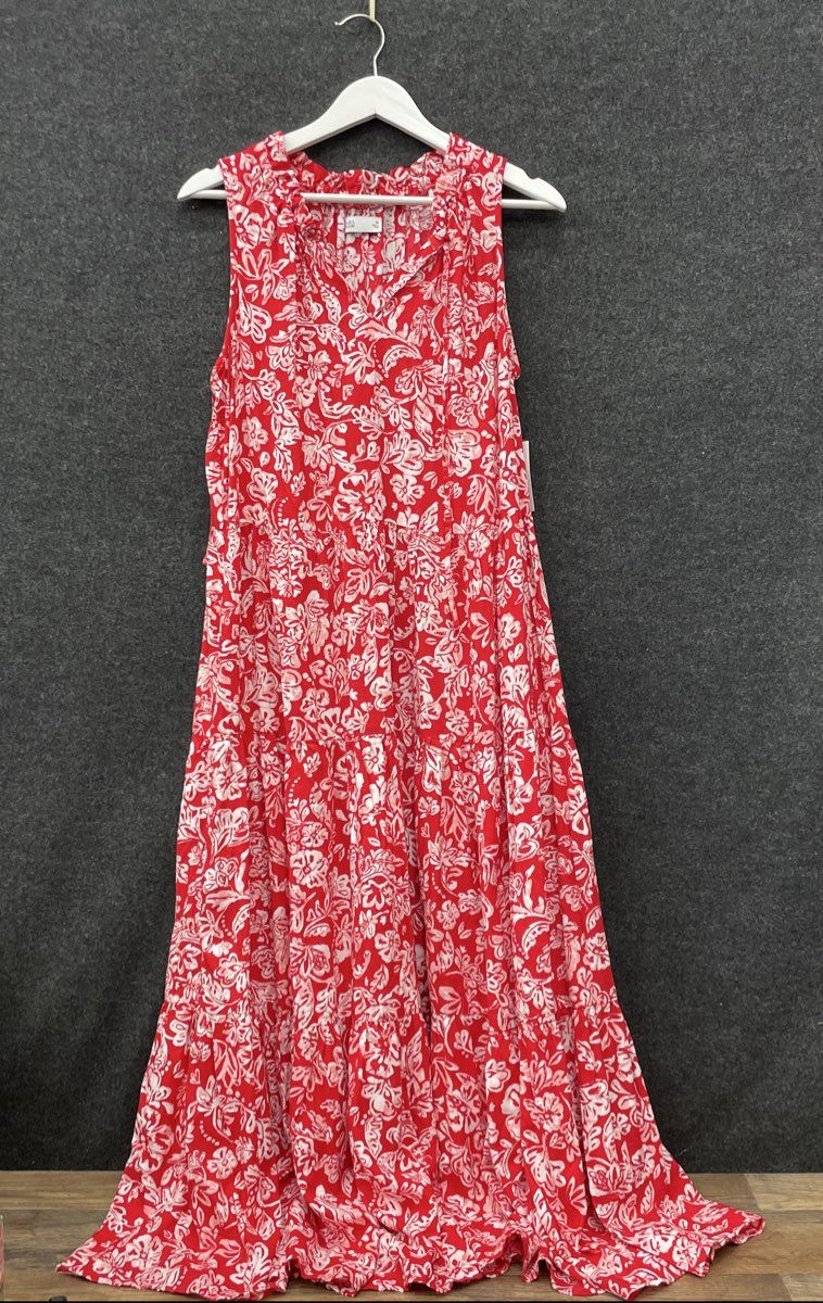 Croft & Barrow Women's Red & White Floral Tiered Maxi Dress Sleeveless NWT Sz M