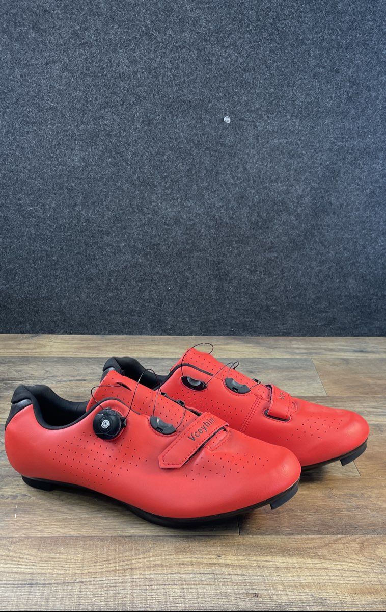 Vceyhim Red Road Cycling Shoes Dial Tension Closure Cleat Compatible Size 11
