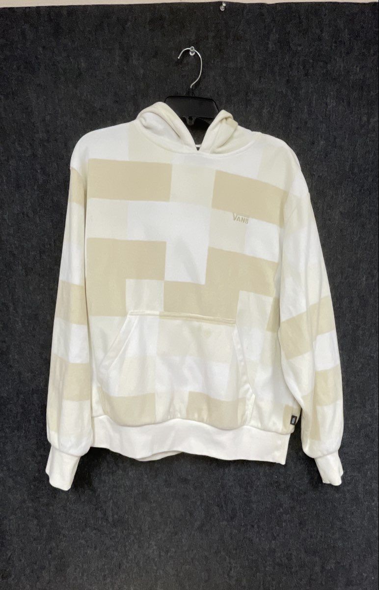 Vans Men's Hoodie White Cream Checkerboard Geometric Pullover Sz Small