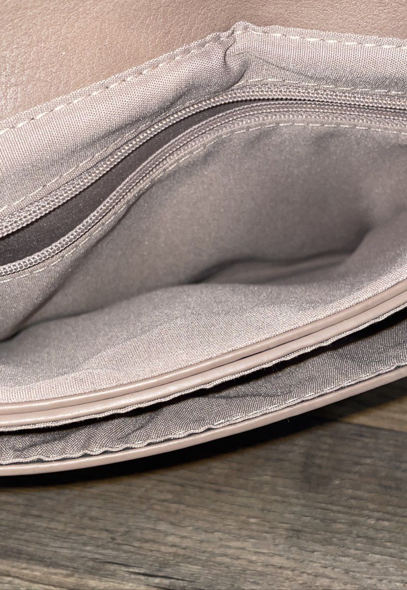 Grey Leather Braided Whipstitch Envelope Clutch Bag Gold Hardware Large