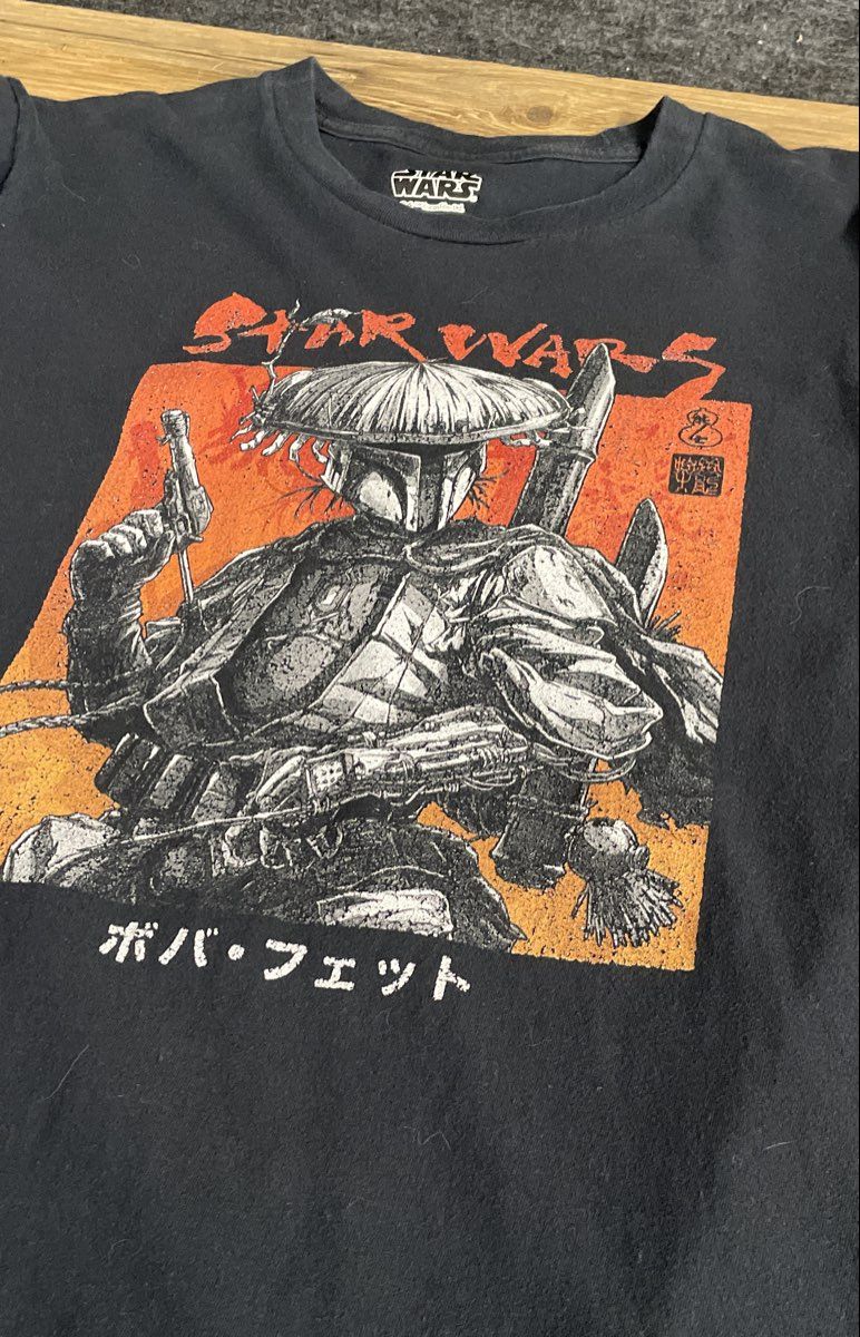 Star Wars Boba Fett Samurai Ronin Japanese Graphic T-Shirt Black Sz M