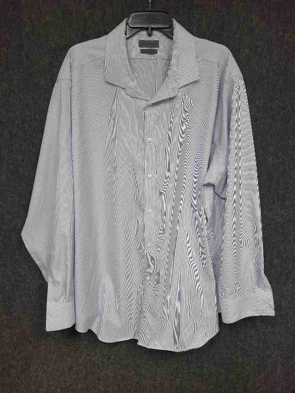 Calvin Klein Men's Slim Fit Infinite Non Iron Blue White Striped Shirt Sz 19