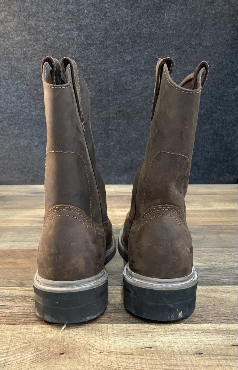 Trail Guide Wellington Dark Brown Leather Pull-On Work Boots Men's Size 8.5 M