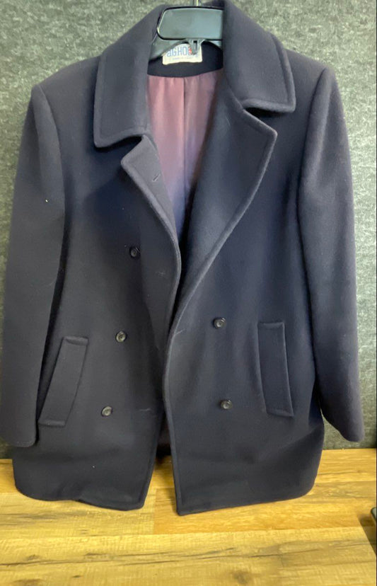 Vintage 80s J.G. Hook Navy Wool Double Breasted Pea Coat Made in USA
