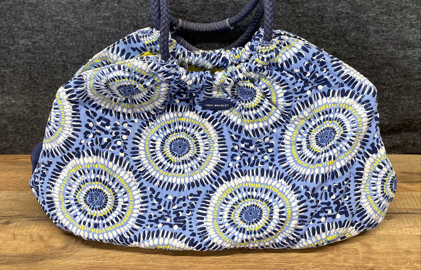 Vera Bradley Blue White Quilted Sunburst Tote Bag Braided Rope Handles