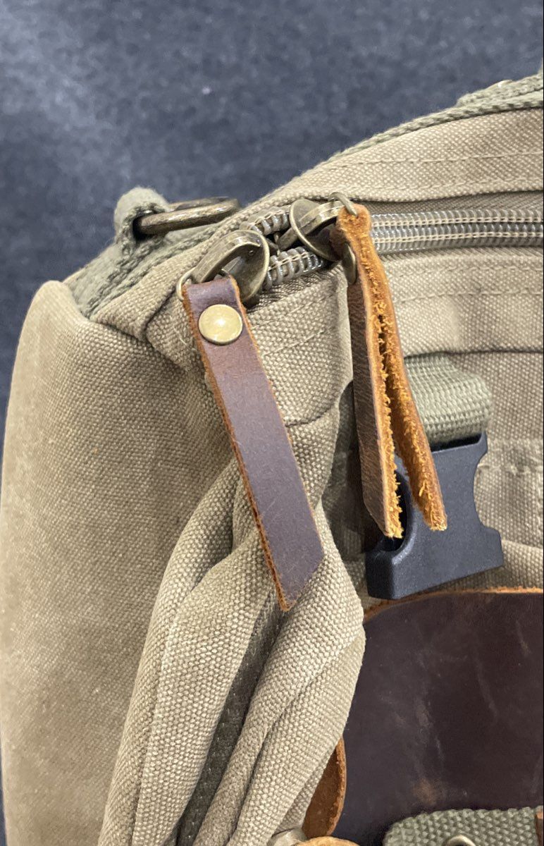 Green Canvas Leather Messenger Bag Laptop Briefcase Travel Multi-Pocket Large