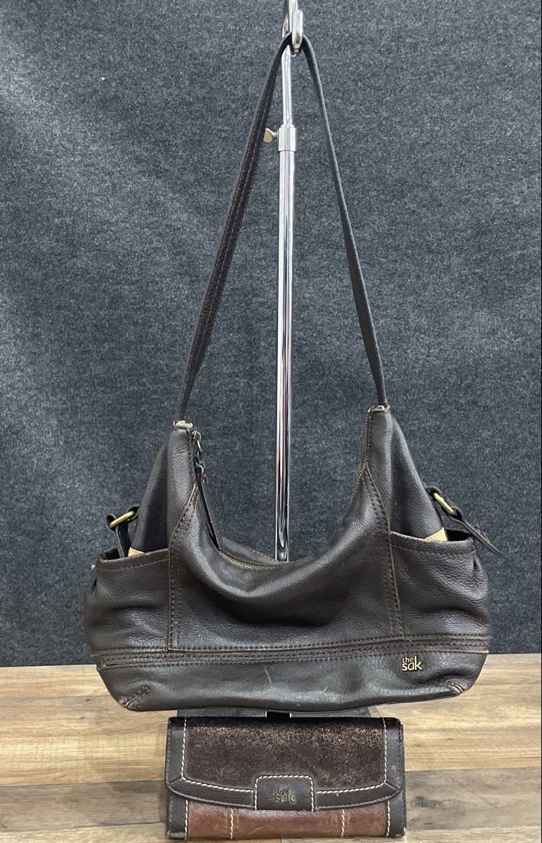 The Sak Dark Brown Pebbled Leather Shoulder Bag and Wallet Lot of 2 Pieces