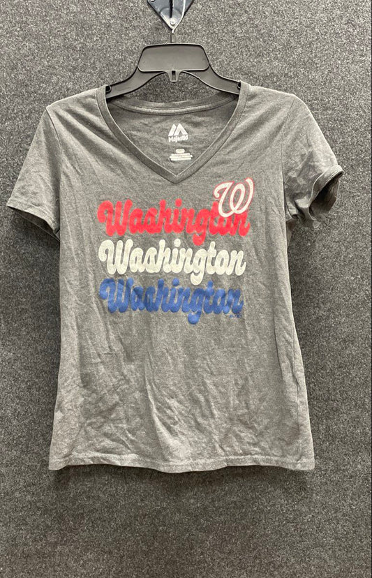 Majestic Women's Washington Nationals MLB V-Neck Graphic T-Shirt Gray Sz S