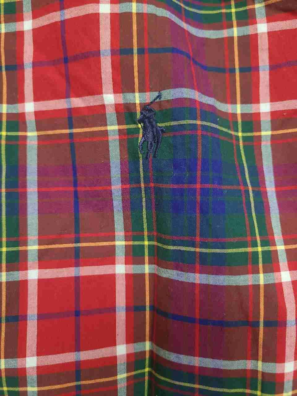 Ralph Lauren Boys Red Multi Plaid Button Down Shirt Natural Stretch Sz XL 18-20