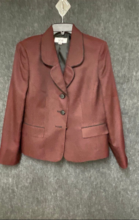 Le Suit Women's Maroon Textured 3-Button Suit Jacket Blazer Sz 12