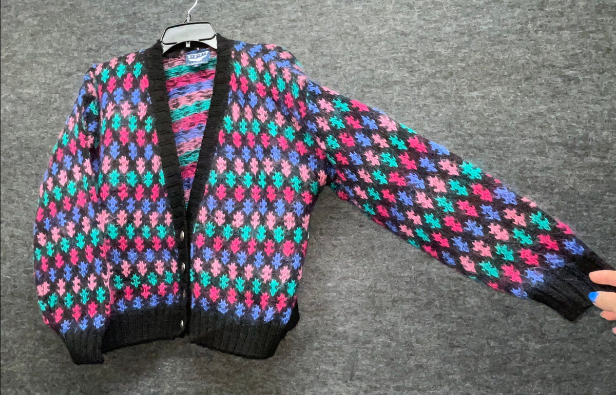Vintage 80s BEST American Clothing Co Wool Blend Fuzzy V-Neck Cardigan Sz M