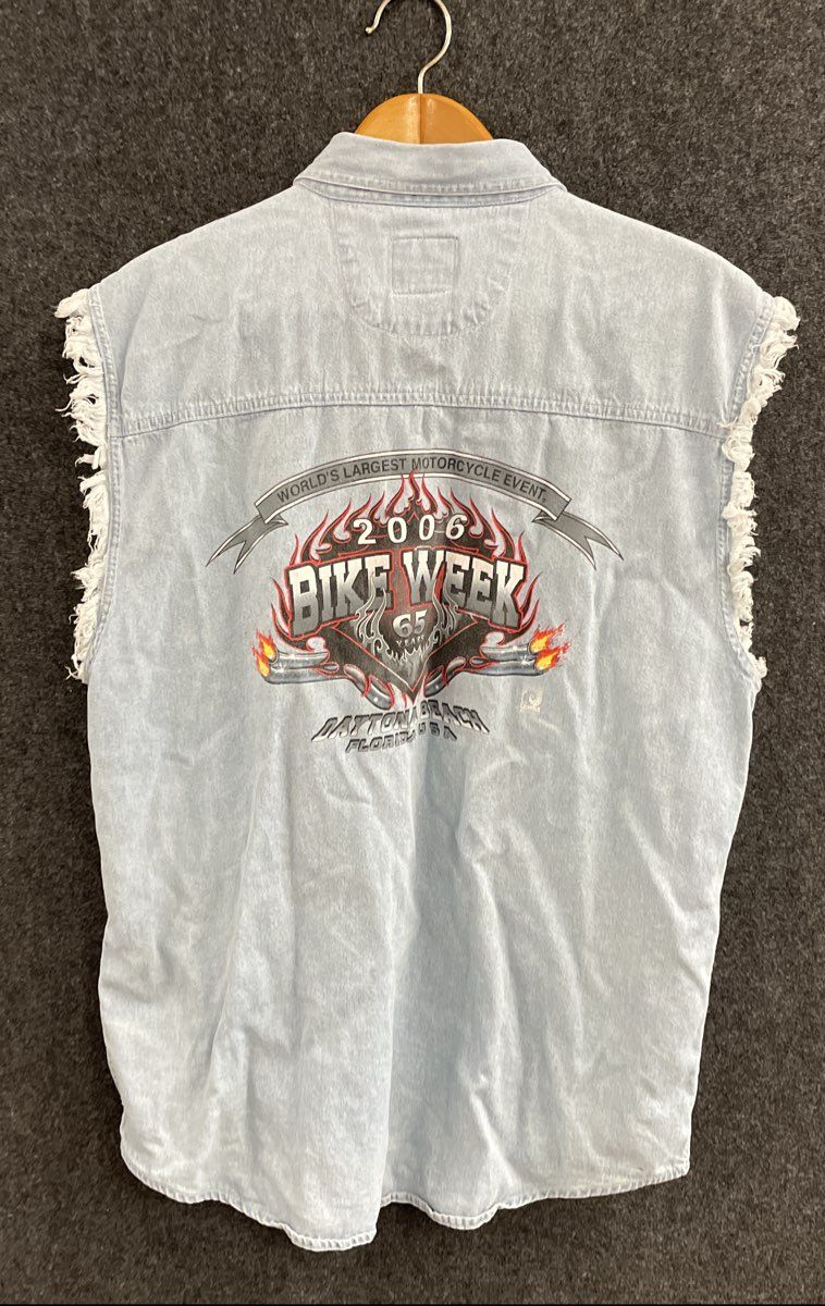 Bike Week Men's Light Blue Denim Vest 2006 Daytona Beach 65th Anniversary Sz XL