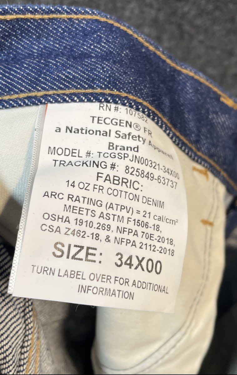 Tecgen Men's Blue 14oz Fire Resistant FR Denim Jeans TCGSPJN00321 CAT 2 34x32