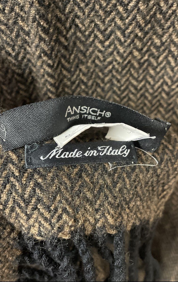 Ansich Unisex Brown Black Herringbone 100% Wool Scarf Made in Italy Vintage