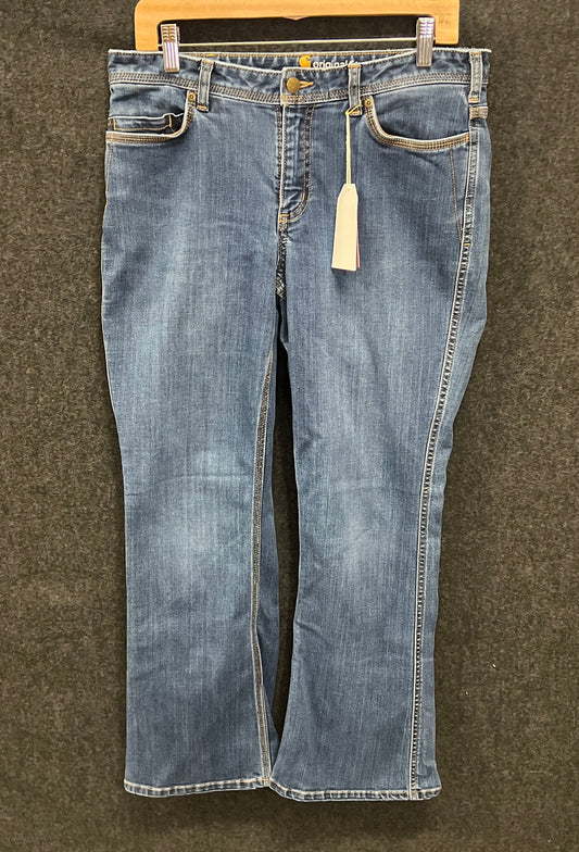 Carhartt Women's Original Fit Bootcut Jeans Medium Wash Blue Sz 12 Short