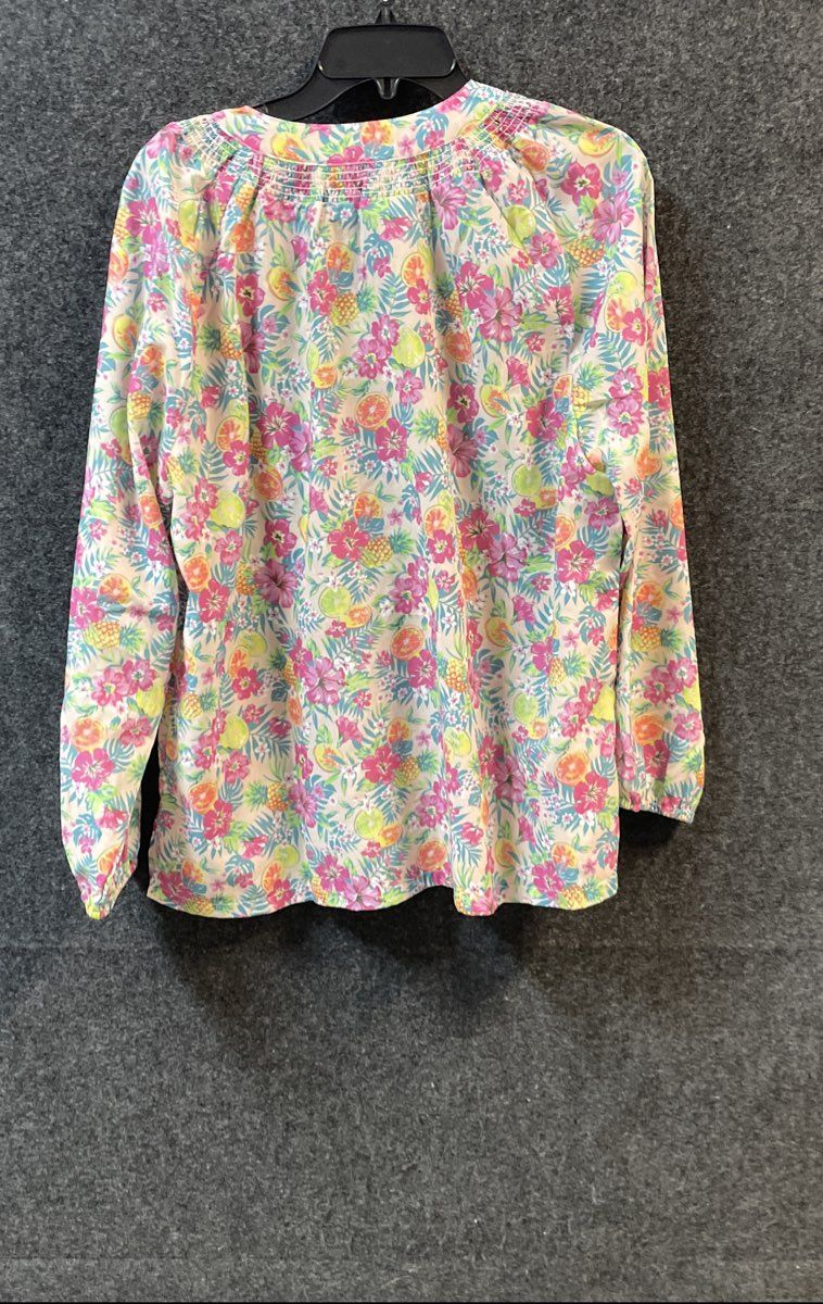Draper's & Damon's Women's Multicolor Tropical Fruit Print Smocked Blouse Sz XL