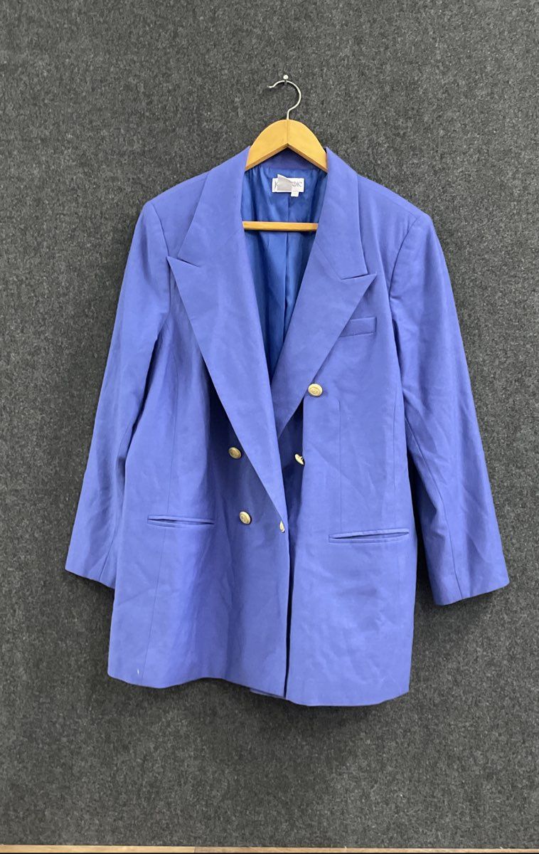 JG Hook Women's Vintage 90s Cobalt Wool Double Breasted Blazer Gold Buttons 24W