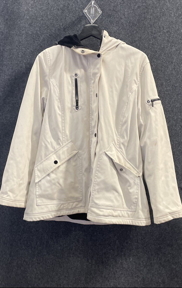 London Fog Women's White Hooded Fleece Lined Polyester Utility Jacket Sz L