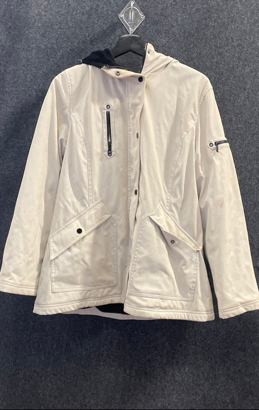 London Fog Women's White Hooded Fleece Lined Polyester Utility Jacket Sz L