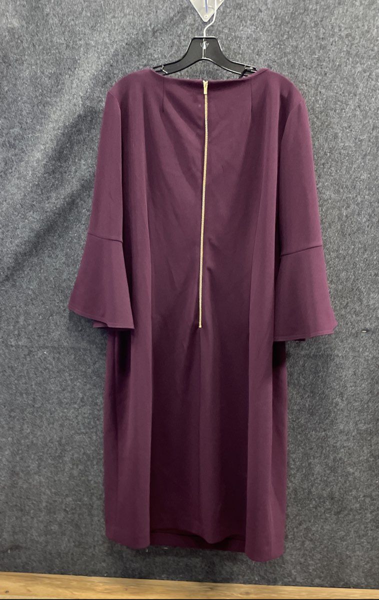 Calvin Klein Women's Purple Bell Sleeve Exposed Zip Sheath Dress Sz 18W