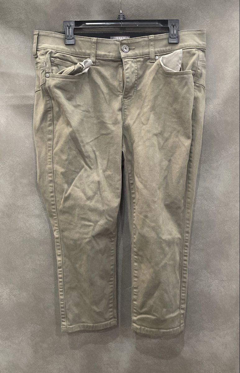 Torrid Women's Olive Green Crop Bombshell Skinny Super Soft Twill Pants Sz 14