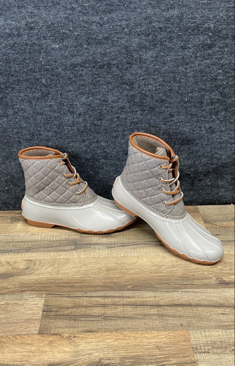 London Fog Wilde Grey Tan Quilted Ankle Rain Snow Duck Boots Women's Size 9