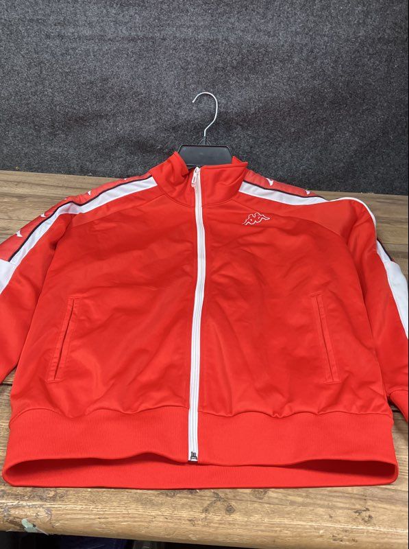 Kappa Men's Full Zip Track Jacket Red White Banda Omini Logo Tape Sleeves