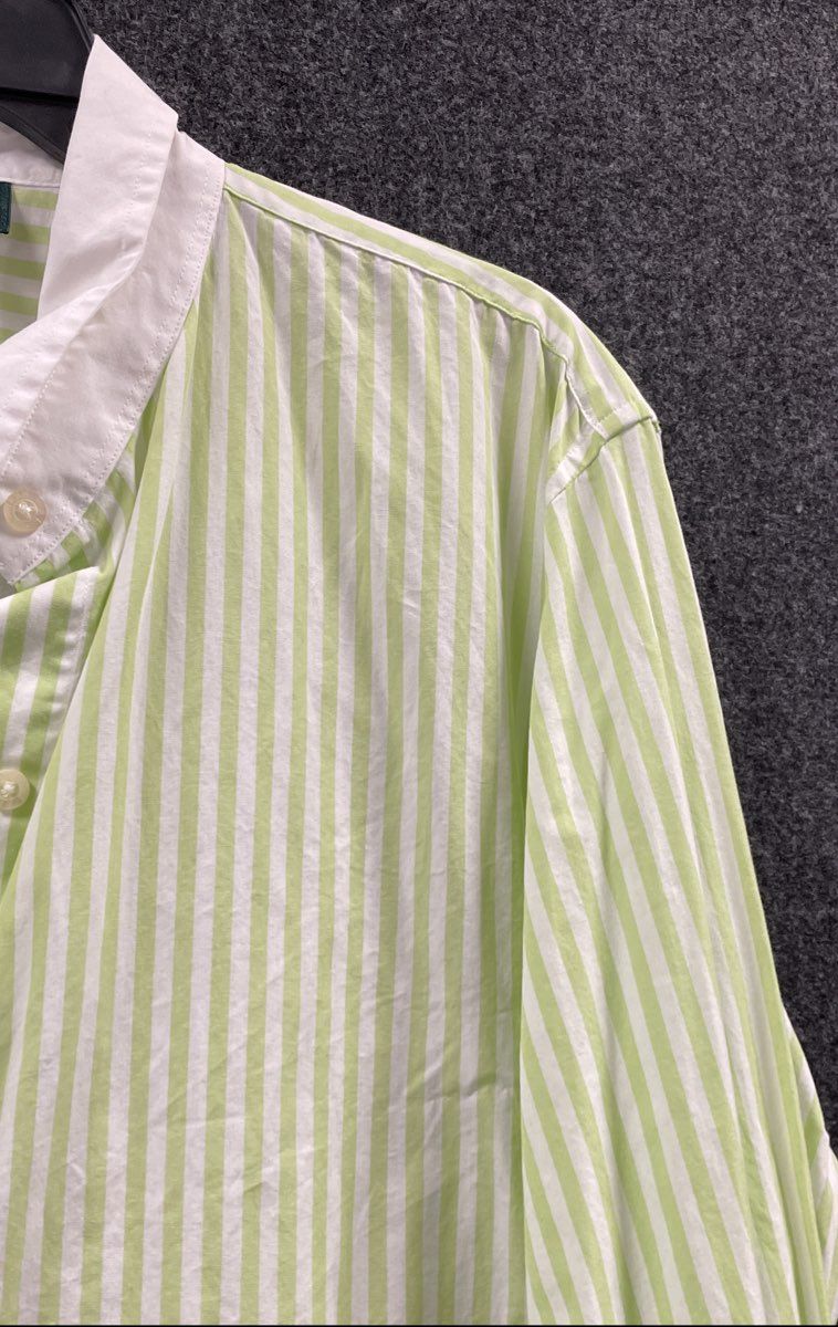 Lauren Ralph Lauren Women's Green White Striped Contrast Collar Cotton Shirt 3X
