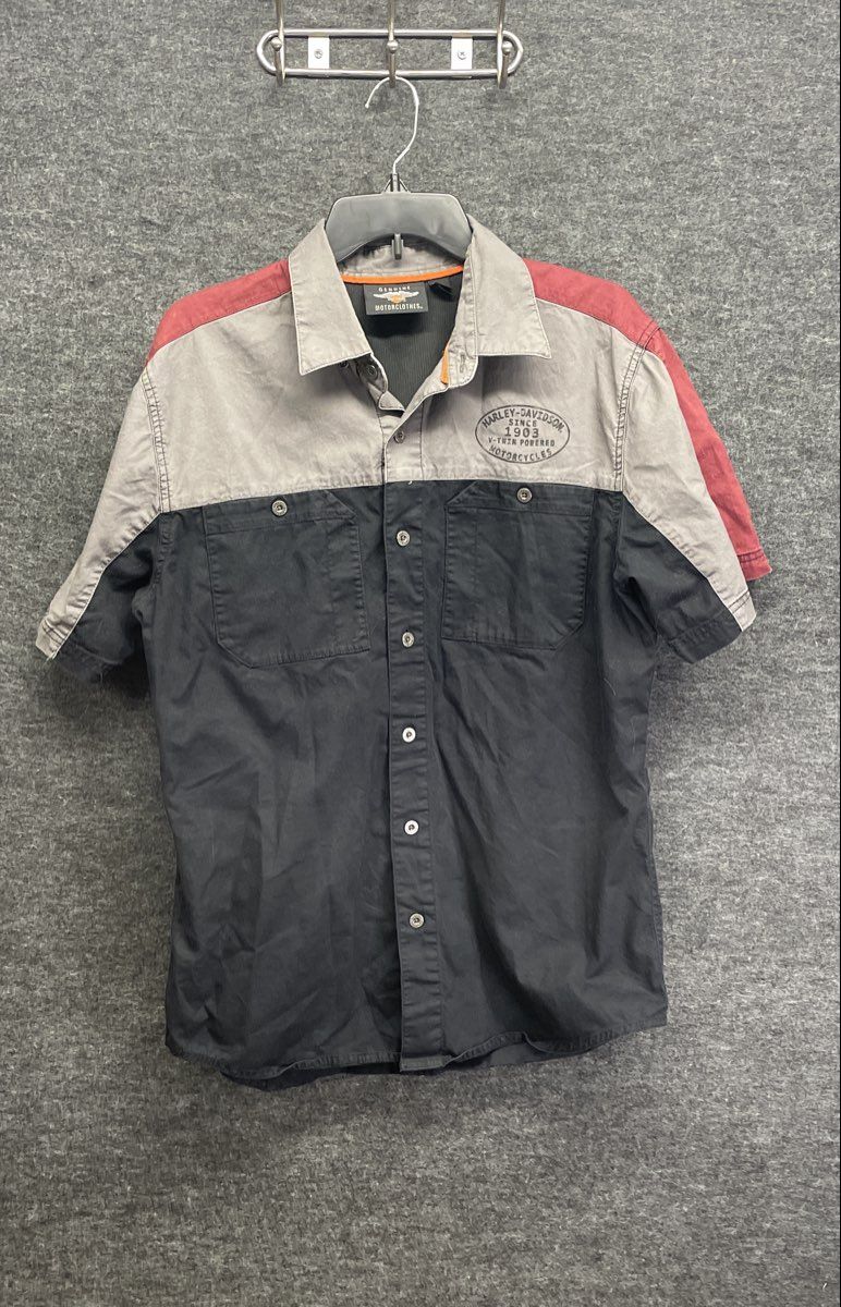 Harley-Davidson MotorClothes Colorblock Mechanic Button Up Shirt Black Red Sz M