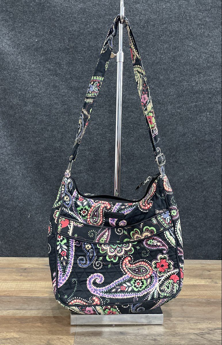 Vera Bradley Black Paisley Quilted Cotton Hobo Shoulder Bag