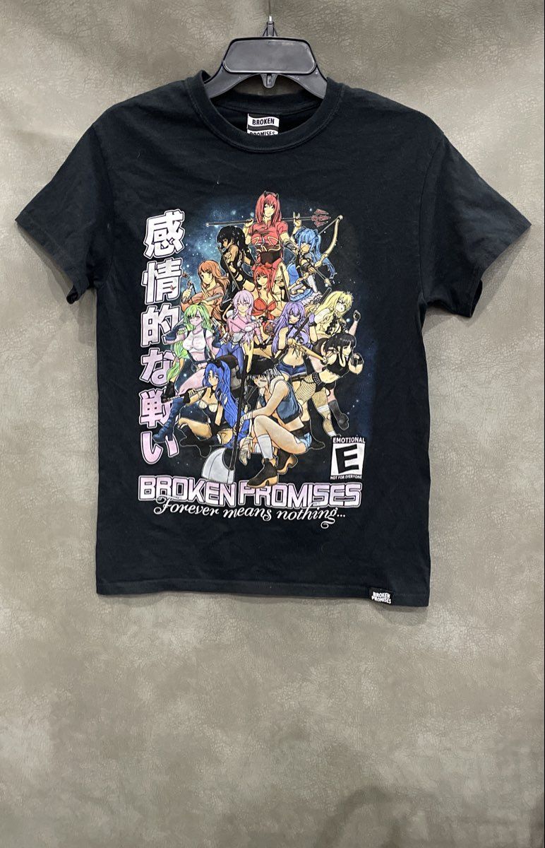 Broken Promises Men's Black Anime Girls Graphic Streetwear T-Shirt Sz S
