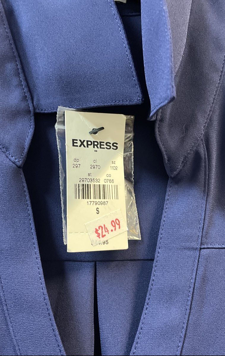 Express Women's Blue Portofino Shirt Roll Tab Sleeve NWT Sz S