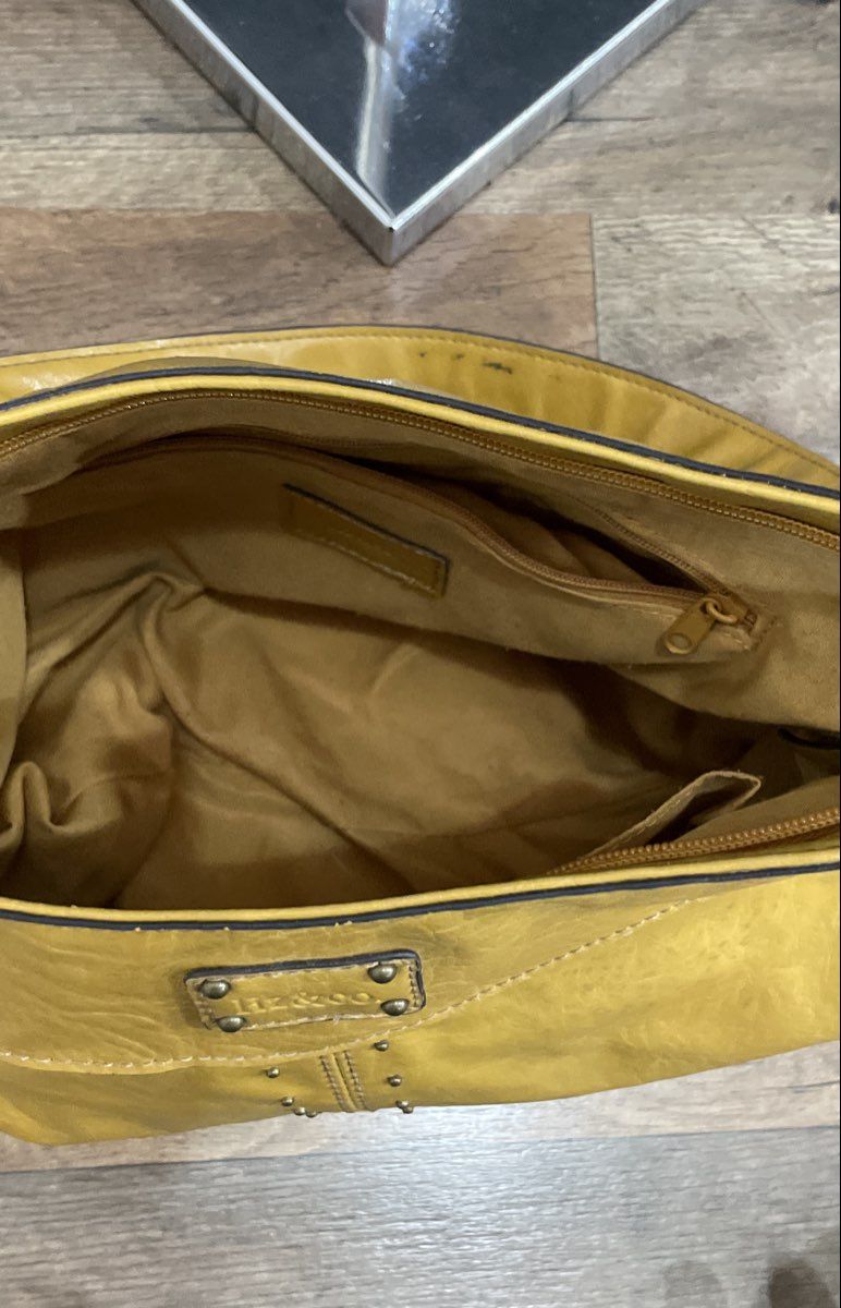Liz & Co. Yellow Leather Studded Hobo Shoulder Bag Brass Hardware