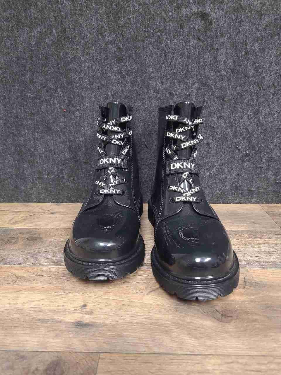 DKNY Tilly Black Patent Combat Boots Women's Size 8M