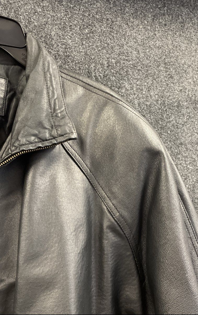 Vintage 90s Jacqueline Ferrar Women's Black Genuine Leather Trench Cape Coat L