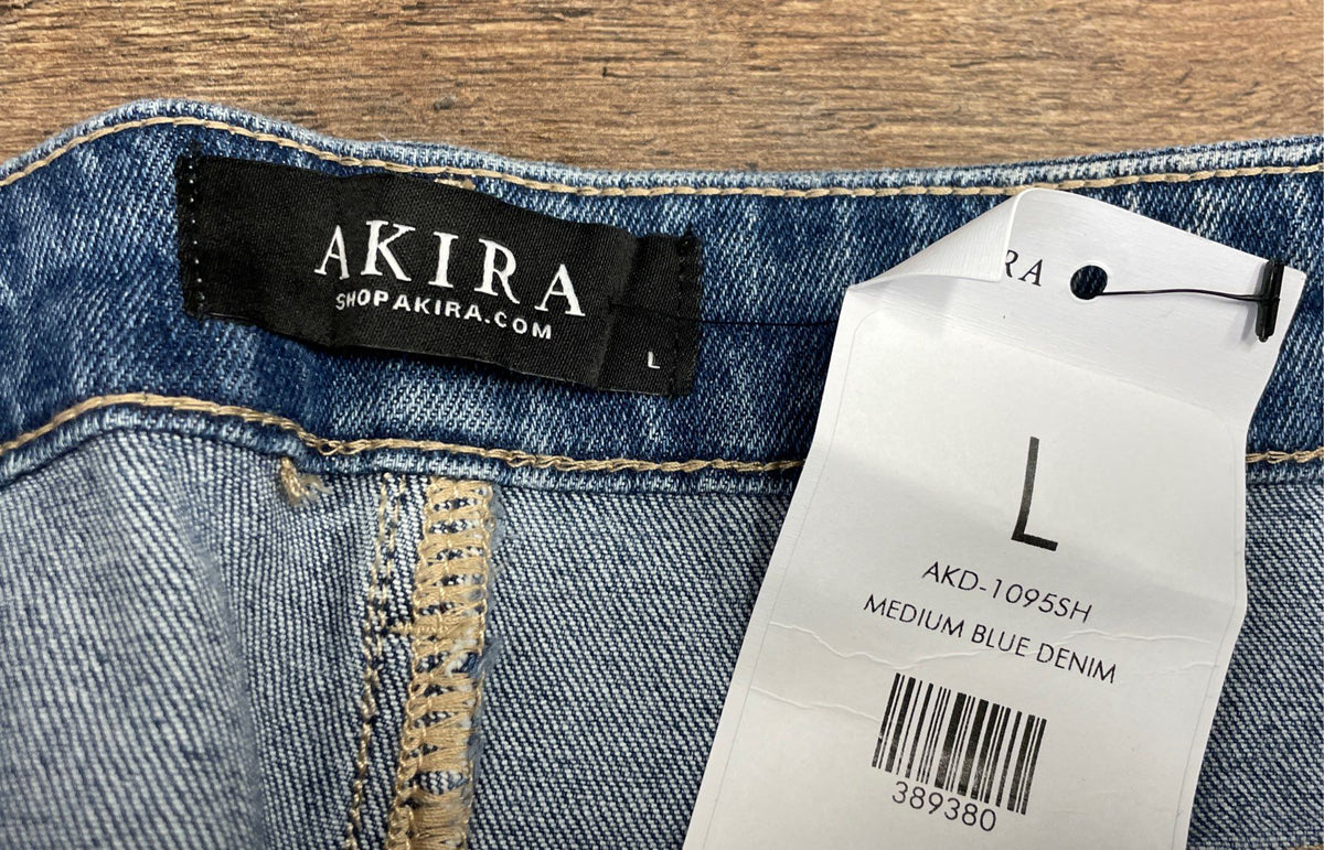 Akira Women's Medium Blue Rhinestone Frayed Denim Shorts Sz L NWT