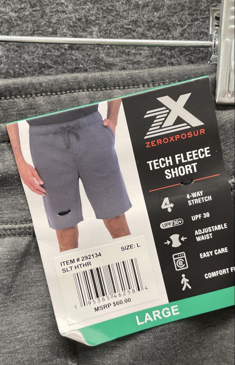 Zeroxposur Men's Gray Tech Fleece Shorts 4-Way Stretch UPF 30 NWT Sz L