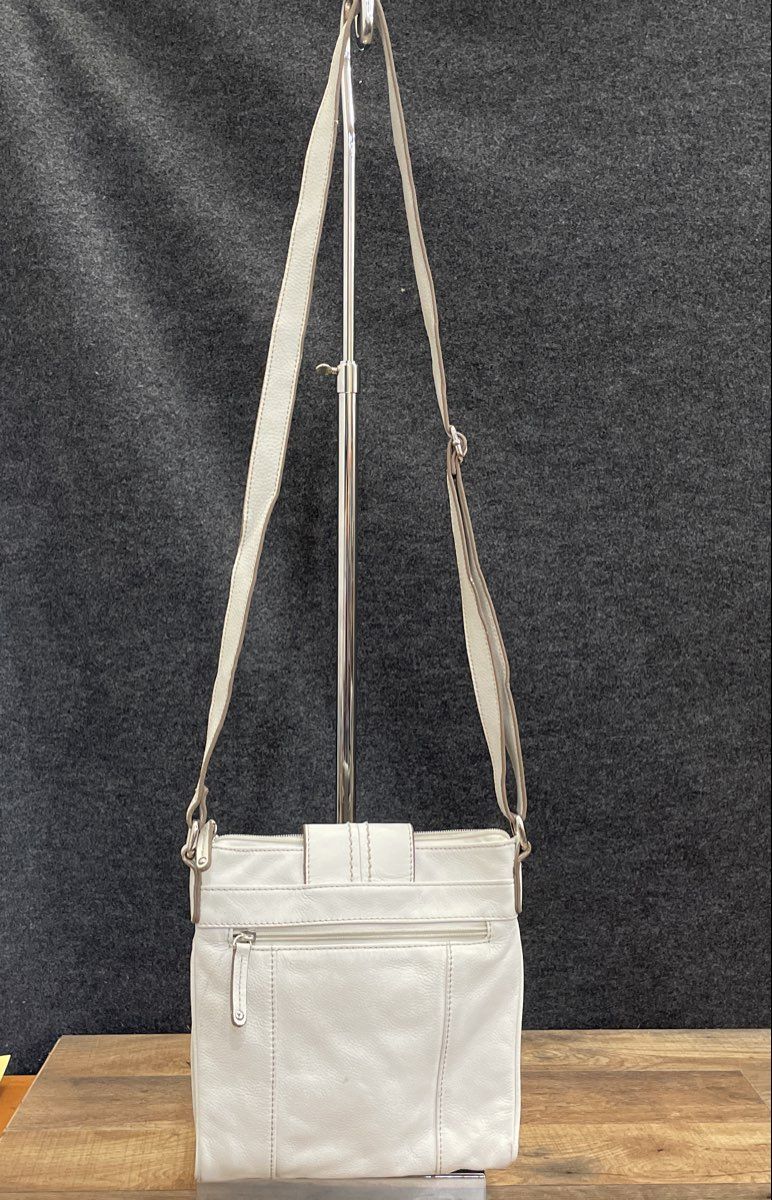 Tignanello White Pebbled Leather Crossbody Bag Silver Hardware Adjustable Strap