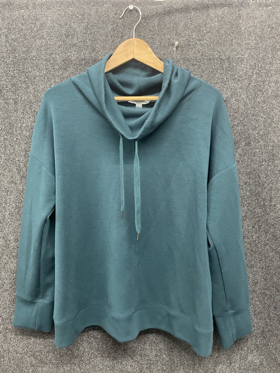 Cable & Gauge Studio Women's Teal Draped Cowl Neck Hoodie Sz XL