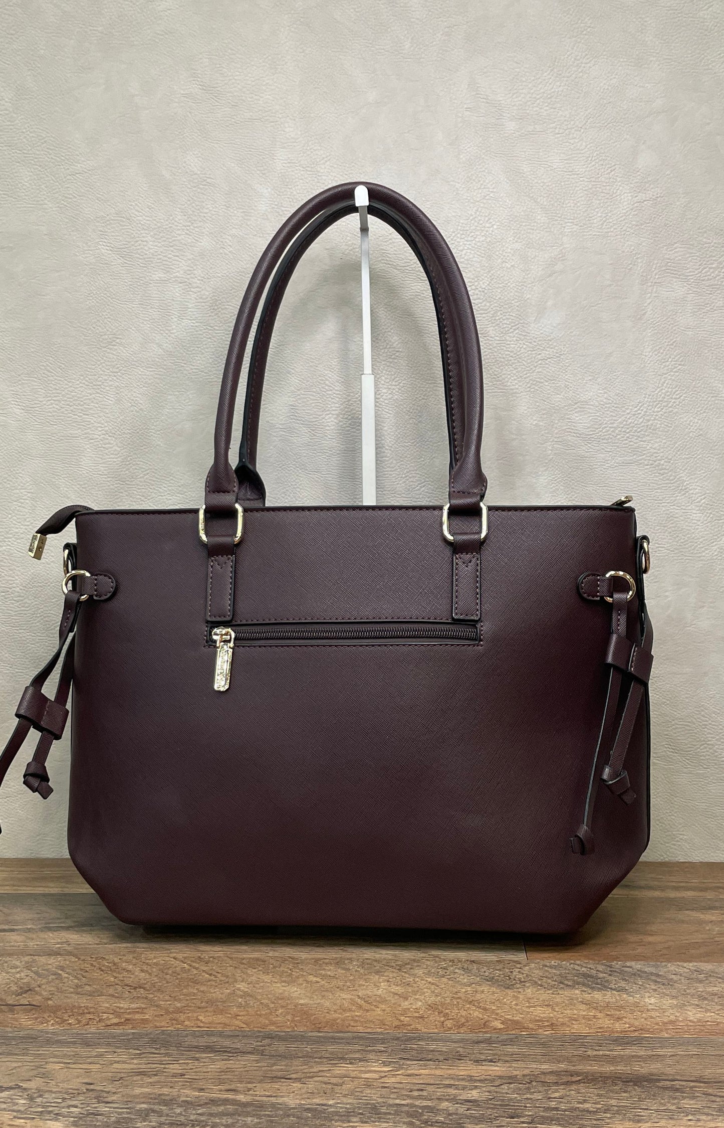 Montana West Burgundy Saffiano Faux Leather Buckle Tote Bag Gold Hardware