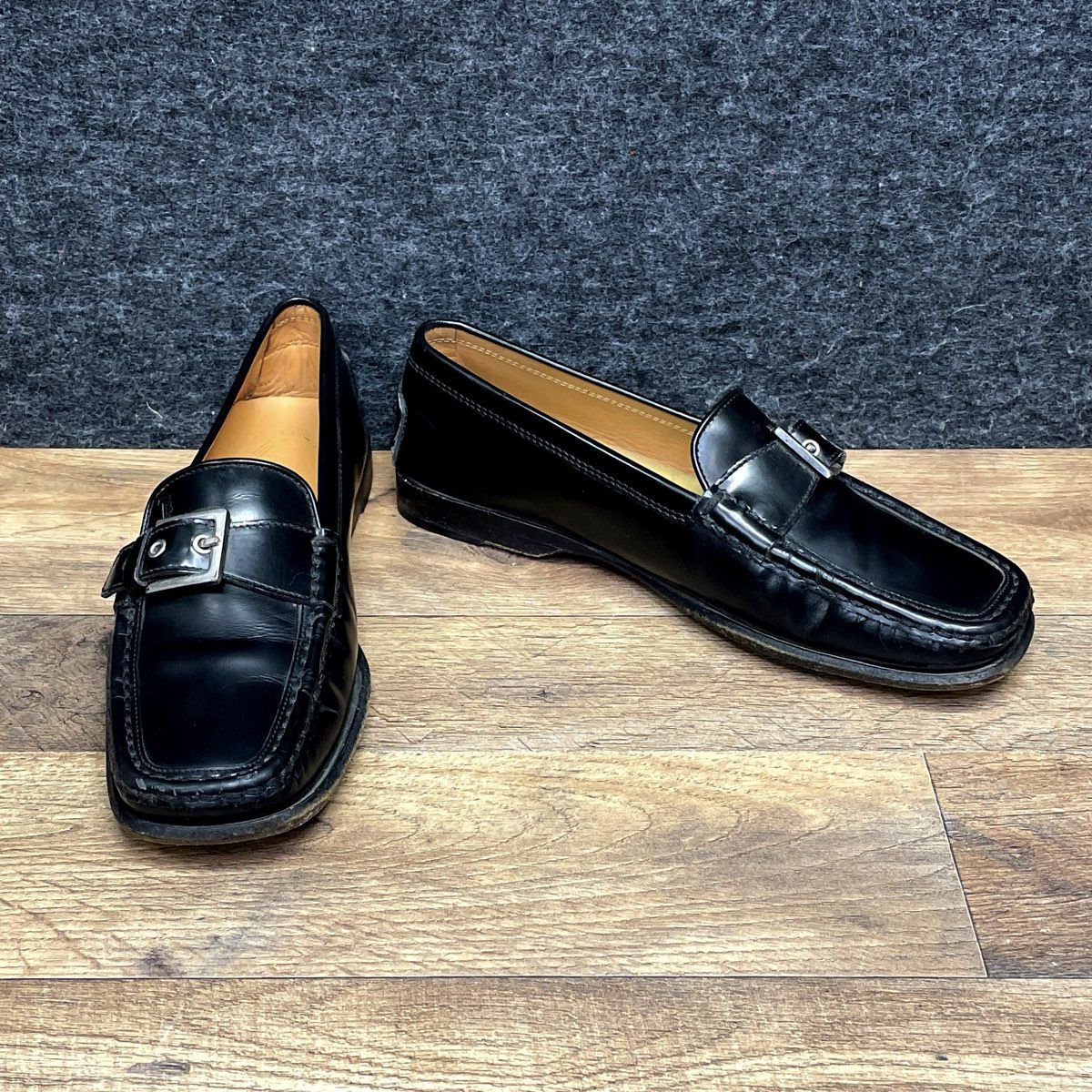 Tod's Black Leather Buckle Loafers Women's Size 38.5