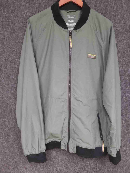 L.L. Bean Men's Sage Green Fleece Lined Recycled Nylon Bomber Jacket Sz XXL Tall