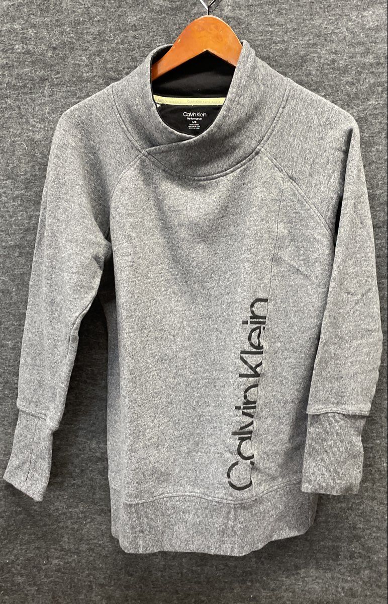 Calvin Klein Performance Women's Gray Funnel Neck Raglan Sweatshirt Logo Sz L