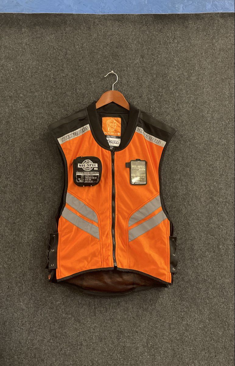 Icon Men's Mil Spec Mesh Motorcycle Safety Vest Orange Hi-Vis Reflective Super