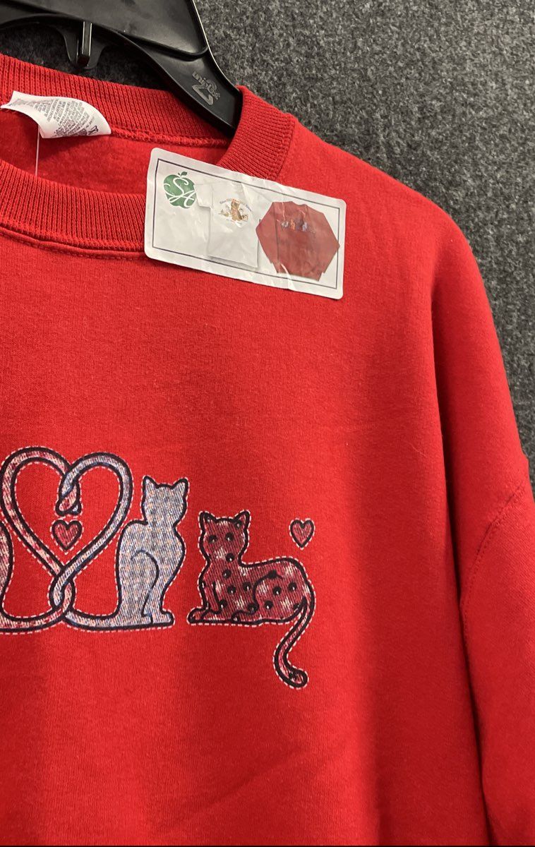 Jerzees Women's Red Vintage 90s Kittens Cats Hearts Sweatshirt NWT Sz L