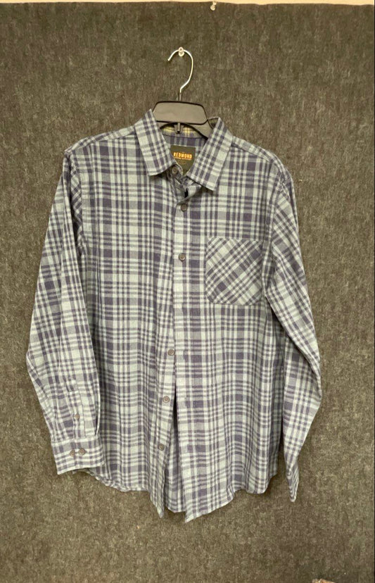 Redmond Men's Blue Gray Plaid Long Sleeve Button Down Flannel Shirt Size M